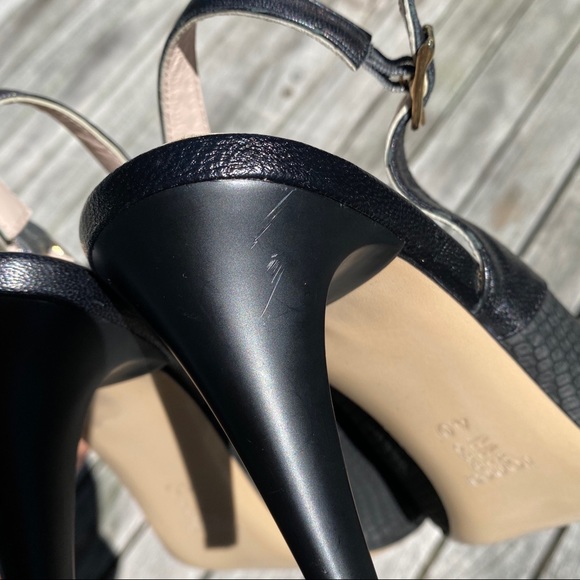 🖤 TANCA BLACK LEATHER BOW DETAIL ROUND TOE OPEN HEEL CLASSIC HEELS! - Picture 13 of 16